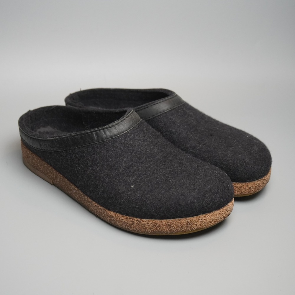 Haflinger Grizzly Clog Charcoal Wool Cork Slipper Mens 6 Womens 8 EU 39
